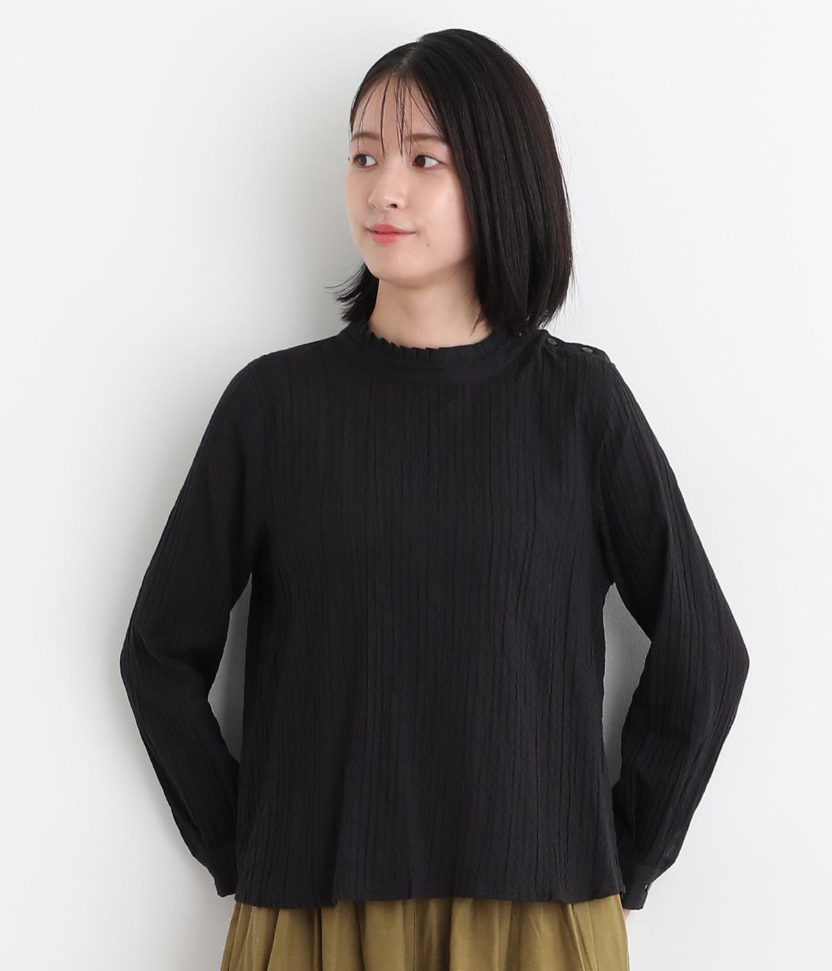 シャーリングスタンドカラープルオーバー(ブラック-M)
