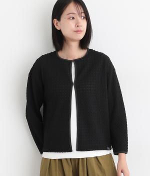 シャーリングカットカーディガン(ブラック-M)