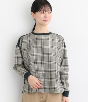 布帛切り替えプルオーバー(ダークグリーン×ネイビーチェック-L)