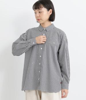 コットン平織りストーリー刺繍入りロングシャツ(ブラックギンガム-L)