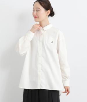 コットン平織りストーリー刺繍入りロングシャツ(オフ-L)