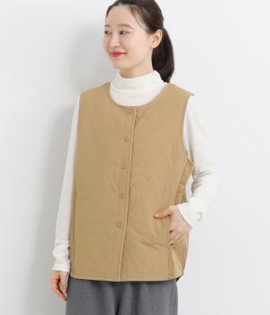 ナイロンコットンポリウレタンキルティング×コーデュロイ2wayベスト(キャメル-L)