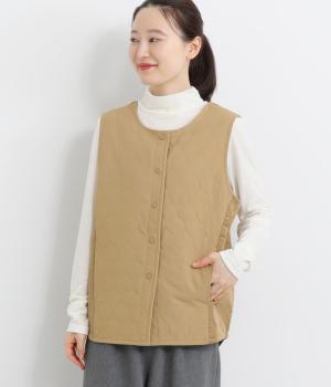 ナイロンコットンポリウレタンキルティング×コーデュロイ2wayベスト(キャメル-M)
