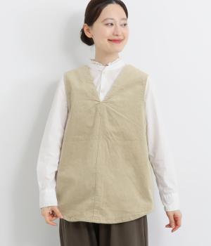 ナイロンコットンポリウレタンキルティング×コーデュロイ2wayベスト(グレーベージュ-L)