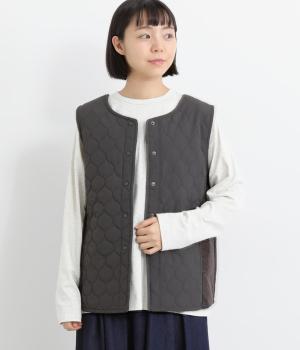 ナイロンコットンポリウレタンキルティング×コーデュロイ2wayベスト(チャコール-L)