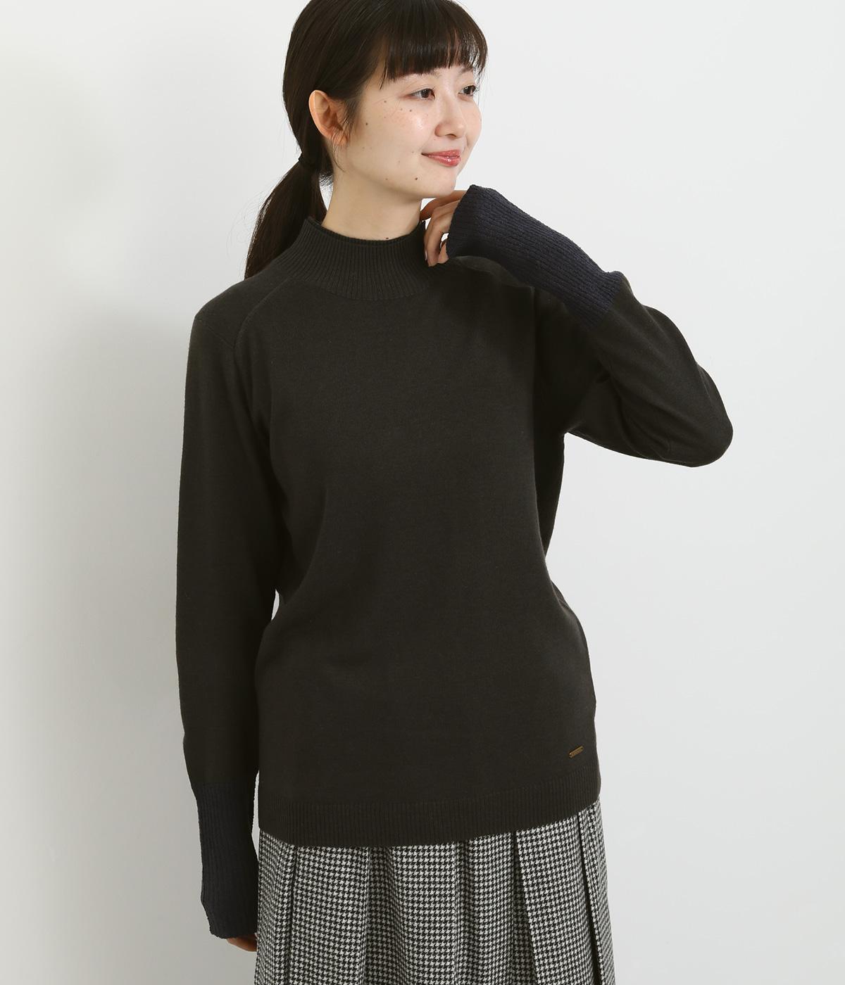 2枚襟ハイネックプルオーバー(チャコール-M)