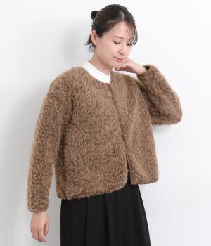 カットシャギーカーディガン(ブラウン-L)