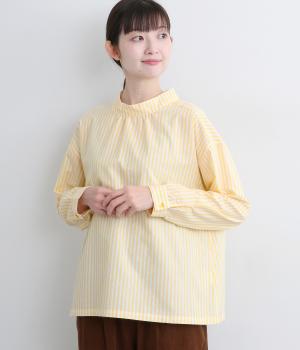 ハイネックプルオーバーブラウス(イエローストライプ-L)