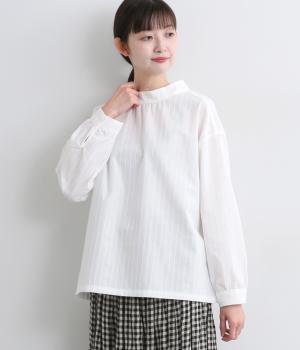 ハイネックプルオーバーブラウス(オフドビーストライプ-L)