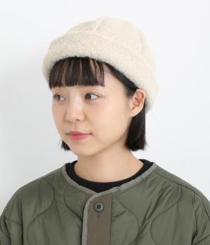 ポリエステルプードルボア隠れワッペン付きボアロールキャップ(キナリ-F)