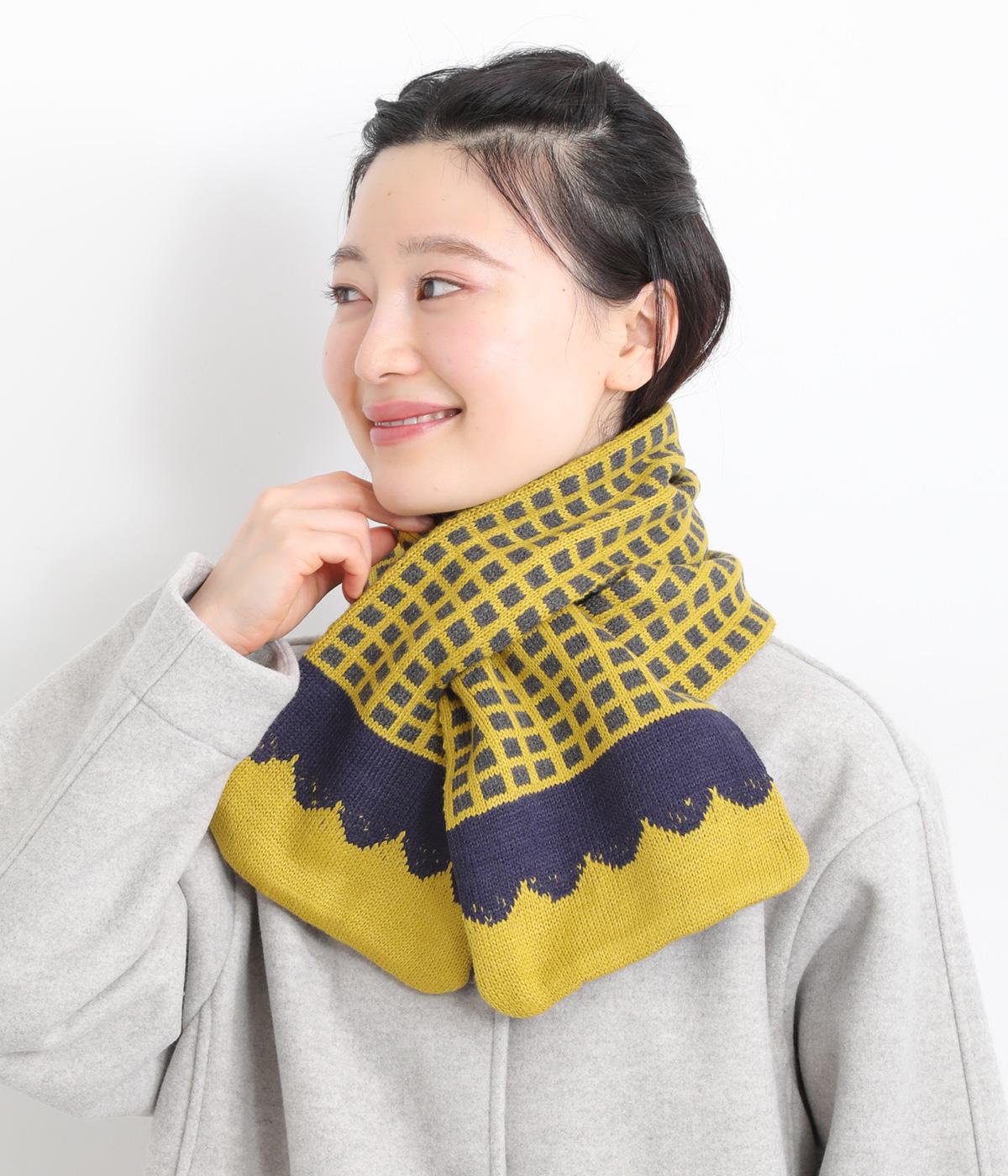 差し込みネックウォーマー(イエロースカラップ×グレー-F)