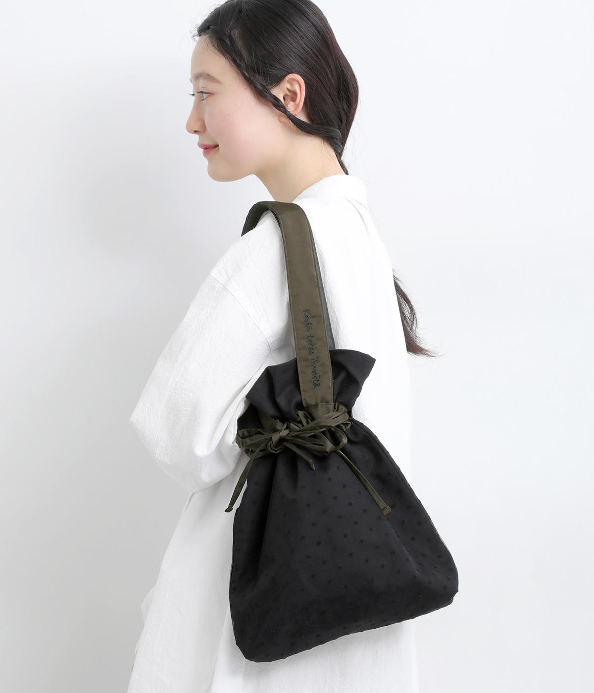 チュール切り替え巾着バッグ(ブラック-F)