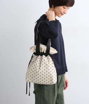 チュール切り替え巾着バッグ(ベージュ-F)