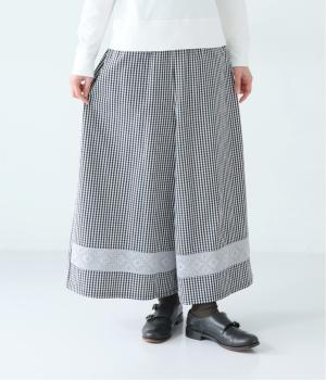 レース付きワイドパンツ(ブラックギンガム-L)