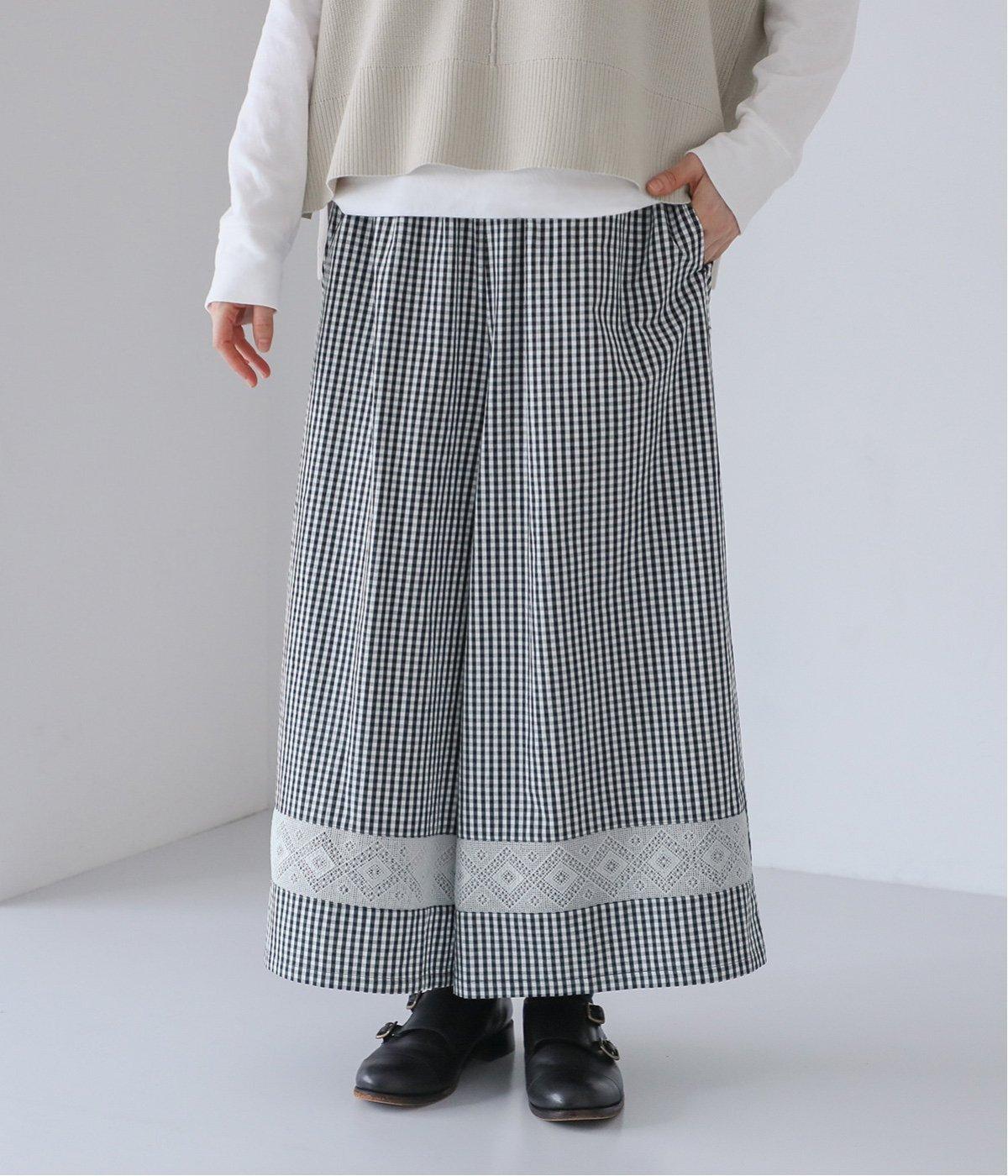 レース付きワイドパンツ(ブラックギンガム-M)