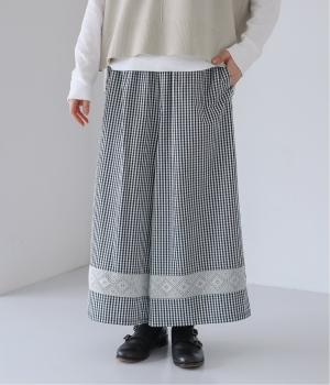 レース付きワイドパンツ(ブラックギンガム-M)