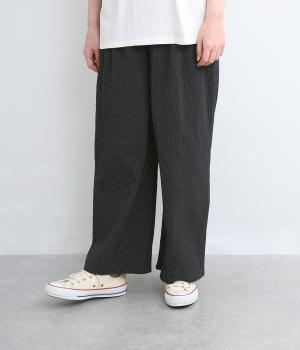 シャーリングストレートパンツ(ブラックドット-M)