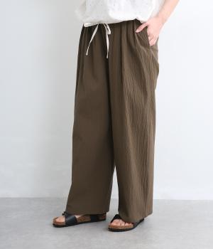 シャーリングストレートパンツ(ブラウン-L)