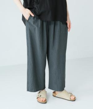 無地＆柄サッカーストレートパンツ(グリーンチェック-L)