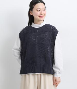 前後２WAYニットベスト(ネイビー-L)
