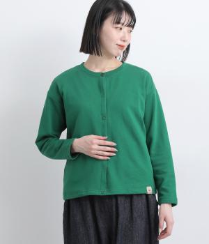 いろいろドットボタン裏毛カーディガン(グリーン-L)