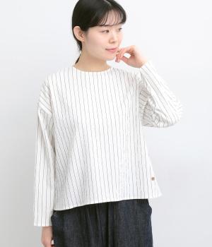 シャーリング2wayブラウス(オフストライプ-M)