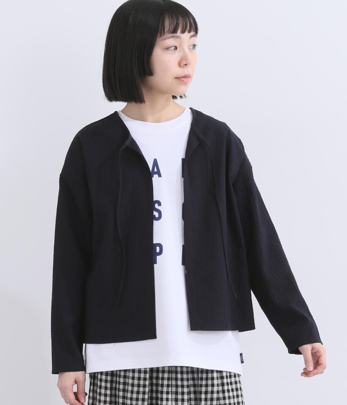 シャーリング2wayブラウス(ネイビー-M)