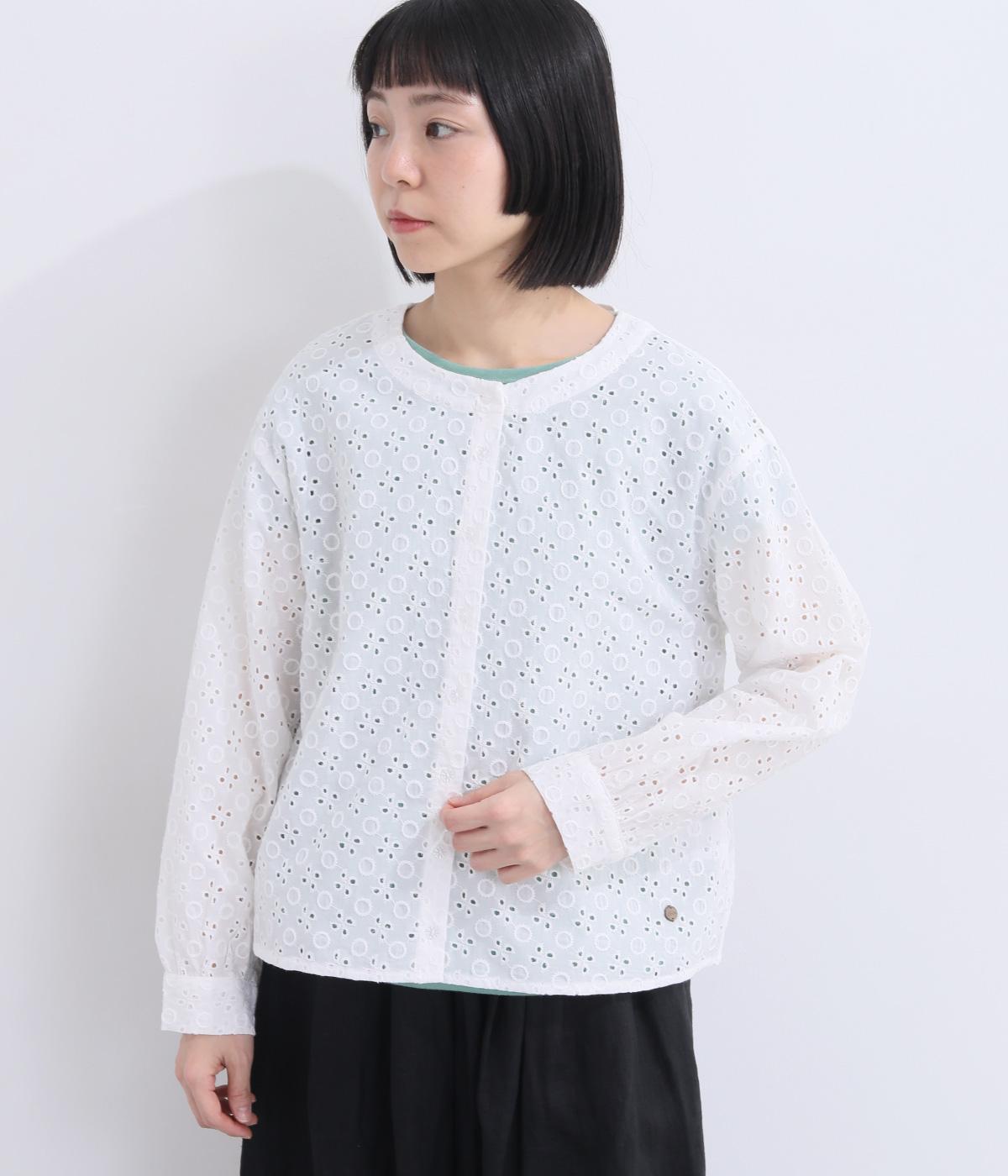 コットンオーバーレースシャツ(オフホワイト-M)