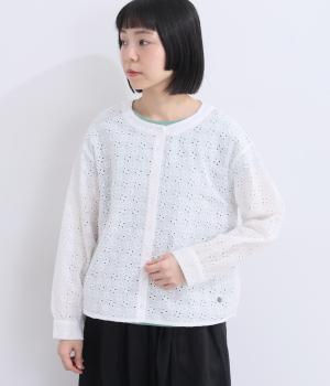 コットンオーバーレースシャツ(オフホワイト-M)