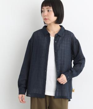 シアーチェックロングシャツ(ネイビー-L)