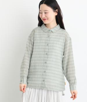 シアーチェックロングシャツ(グリーン-L)