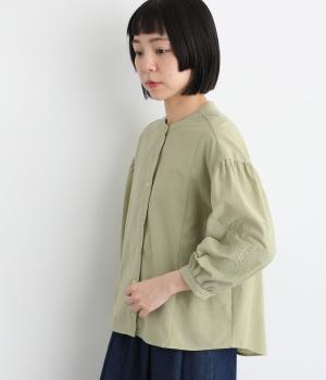 薬草刺繍ブラウス(ライトグリーン-L)