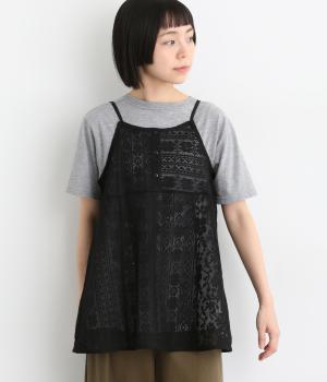 レース&ドットキャミソール(ブラック-L)