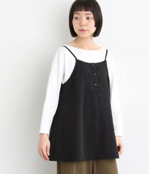 レース&ドットキャミソール(ブラックドット-L)