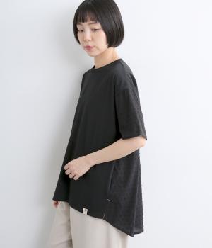 布帛使いロングＴシャツ(ブラック-L)