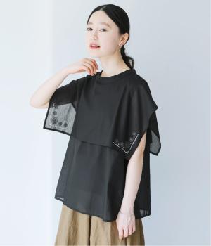 ケープ刺繍ブラウス(ブラック-L)