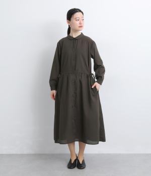 ウエストドロスト前あきワンピース(チャコールブラック-L)