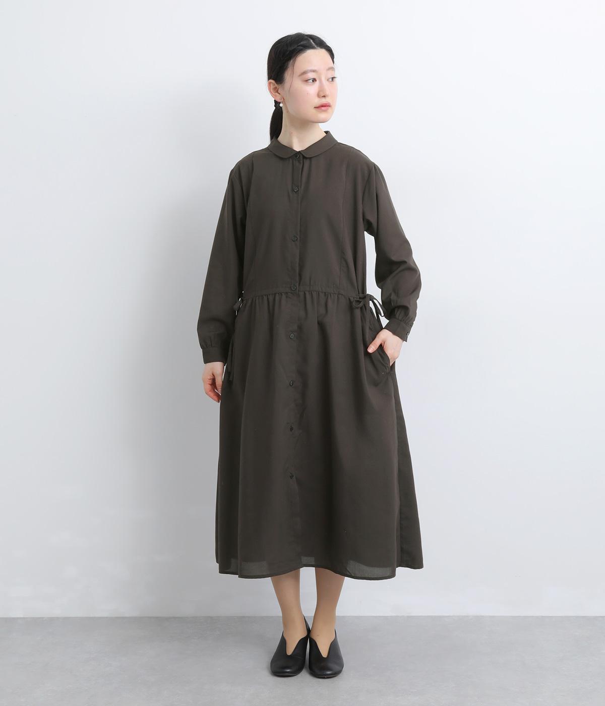 ウエストドロスト前あきワンピース(チャコールブラック-M)