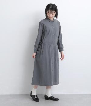 ウエストドロスト前あきワンピース(ブルー-L)