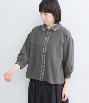 灯り刺繍シャツ(チャコール-L)