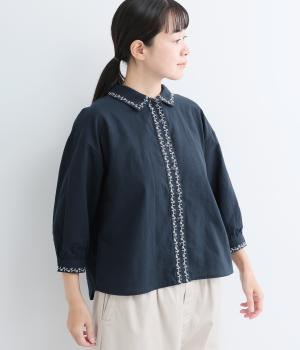 灯り刺繍シャツ(ネイビー-L)