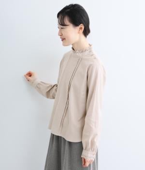 襟レースブラウス（グレージュ・L）