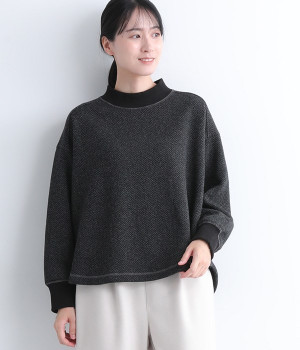 コラボ｜ヘリンボーン編み裏起毛リブプルオーバー(チャコール-ONESIZE-【コラボ】)