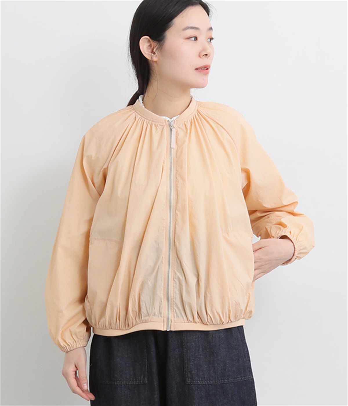 シアーナイロンギャザーブルゾン(オレンジ-M)