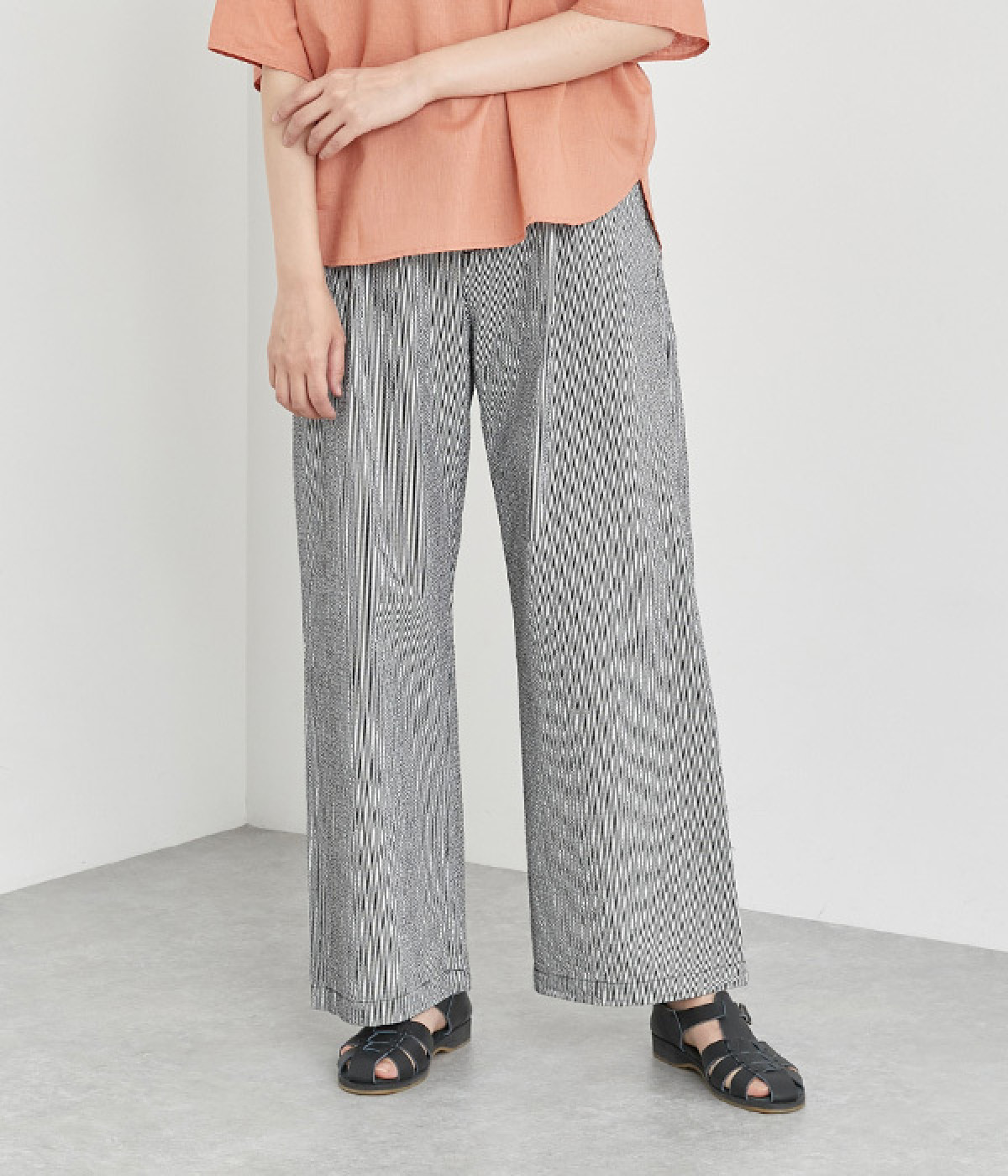 サッカーストレートパンツ(ブラックストライプ-L)