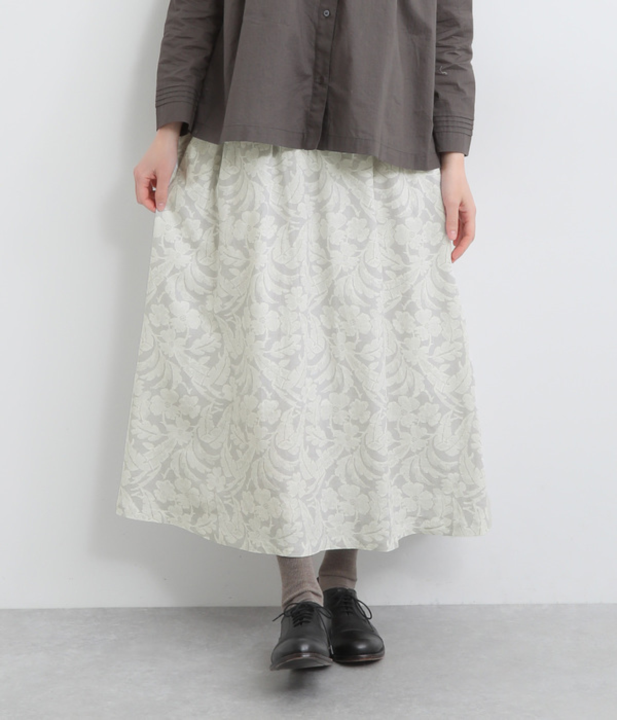 レースプリントギャザースカート(ライトグレー-M)