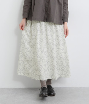 レースプリントギャザースカート(ライトグレー-M)