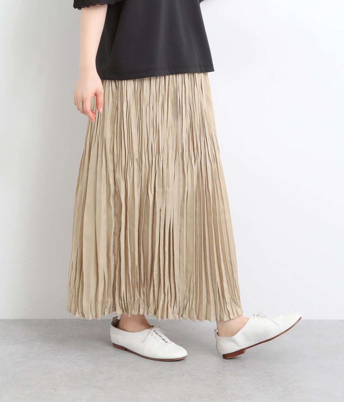リネンMIXプリーツスカート(ベージュ-M)