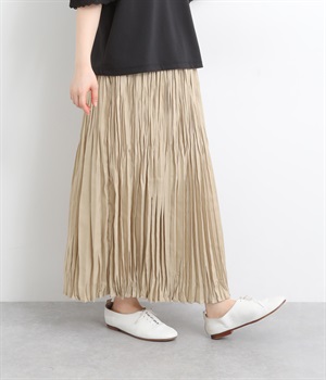 リネンMIXプリーツスカート(ベージュ-M)