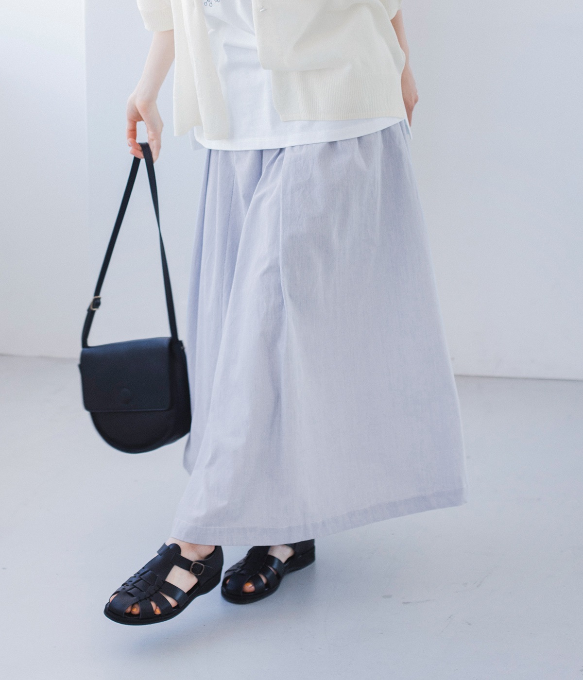 コットンコードストライプスカート(ブルー-L)